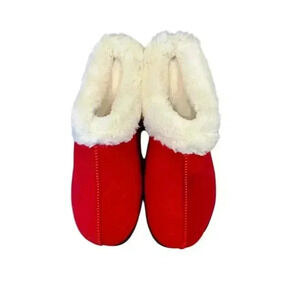 Floopi Women's Red Clog Slippers Faux Fur Lined Memory Foam Footbed size XL